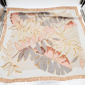 Unusual Large Square Vintage Liz Clayborne 100% Silk Scarf Tropical Leaves